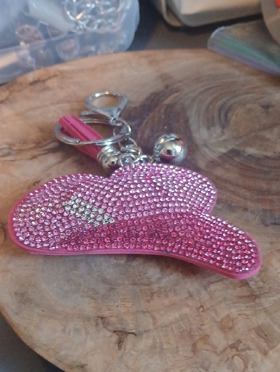 Accessories - PINK RHINESTONE HAT TASSEL Keychain purse clip